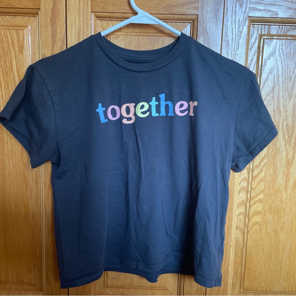 Gray shirt from target with words together On the front in rainbow